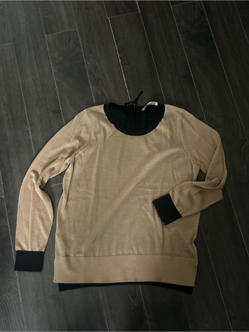 LOFT Beige Crewneck Sweater with Black Trim L